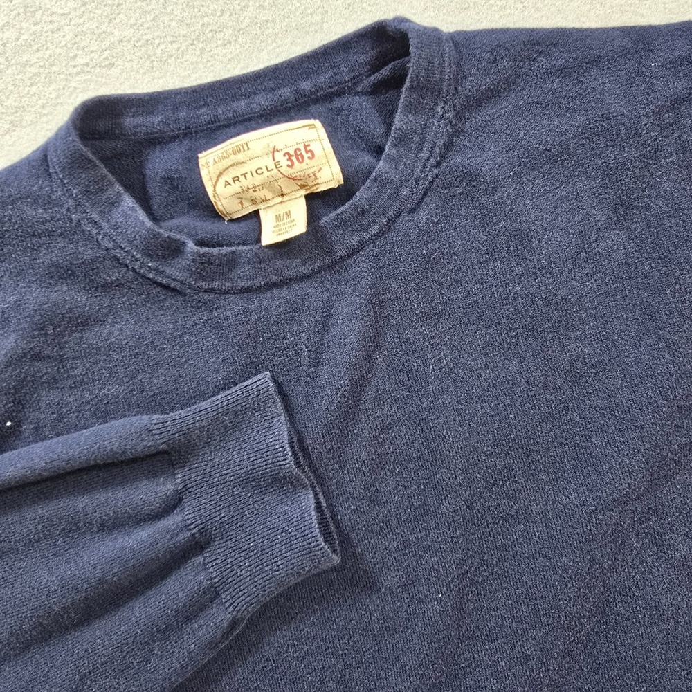 Article 365 Mens Medium Navy Blue Sweater Cotton Cashmere Crewneck A885-0011